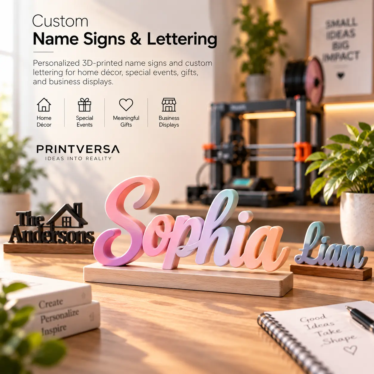Custom 3D printed name signs and lettering