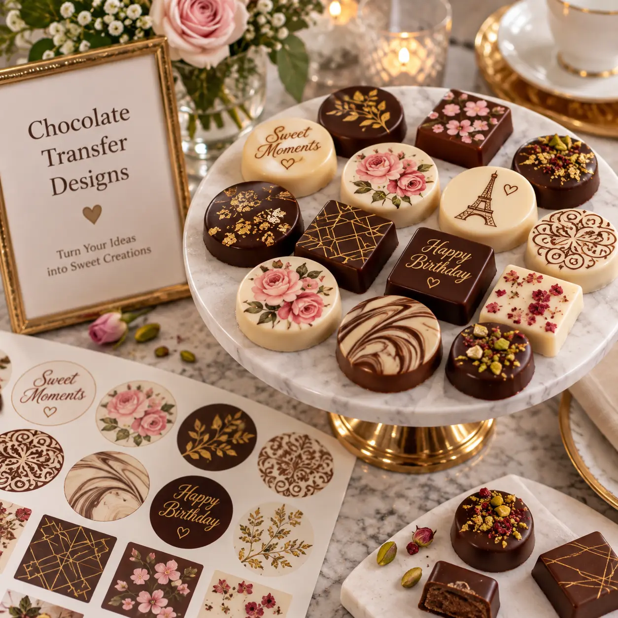 Custom printed chocolate transfer designs by PRINTVERSA