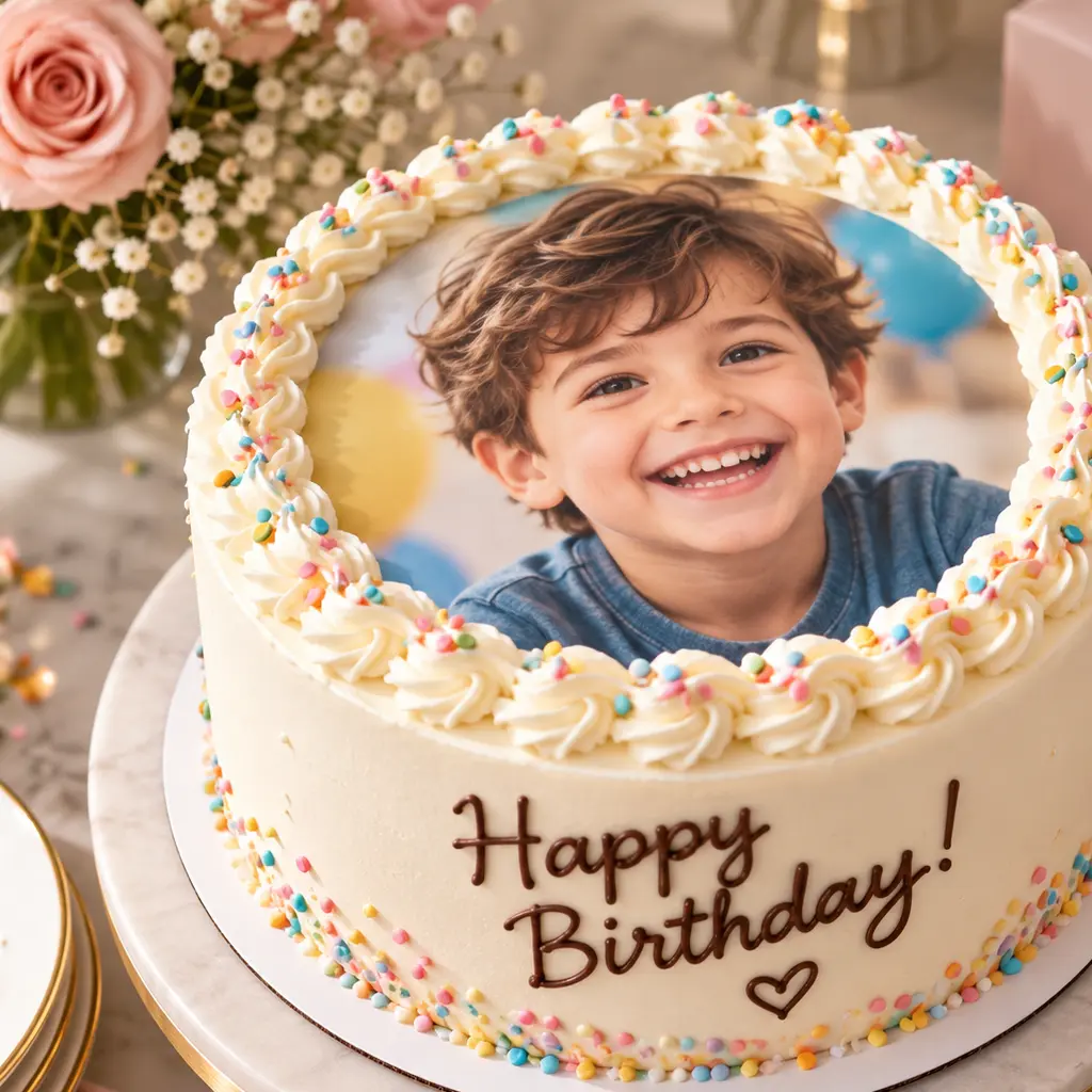 Custom cake decorated with an edible photo print